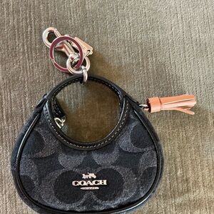 Coach Black Signature Mini keychain with tan Tassel Charm